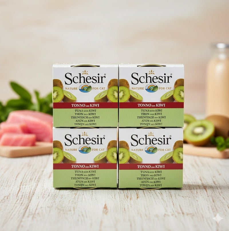 شيسر شيزير طعام القطط الطبيعي – تونة مع الكيوي – طعام رطب فاخر في المرق – مكونات طبيعية وفاكهة استوائية – 4 × 75 جم - Image 1